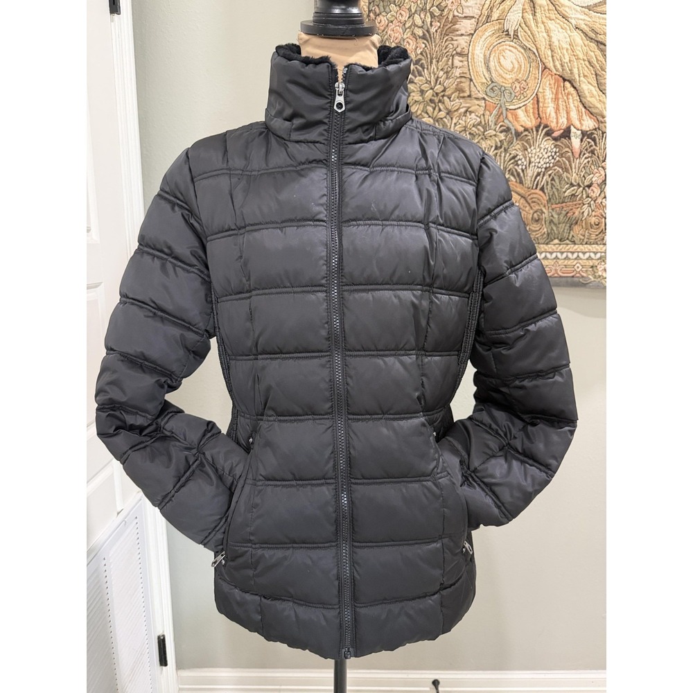 Nautica Jacket Womens Large Black Quilted Puffer Zip Pockets Water Resistant